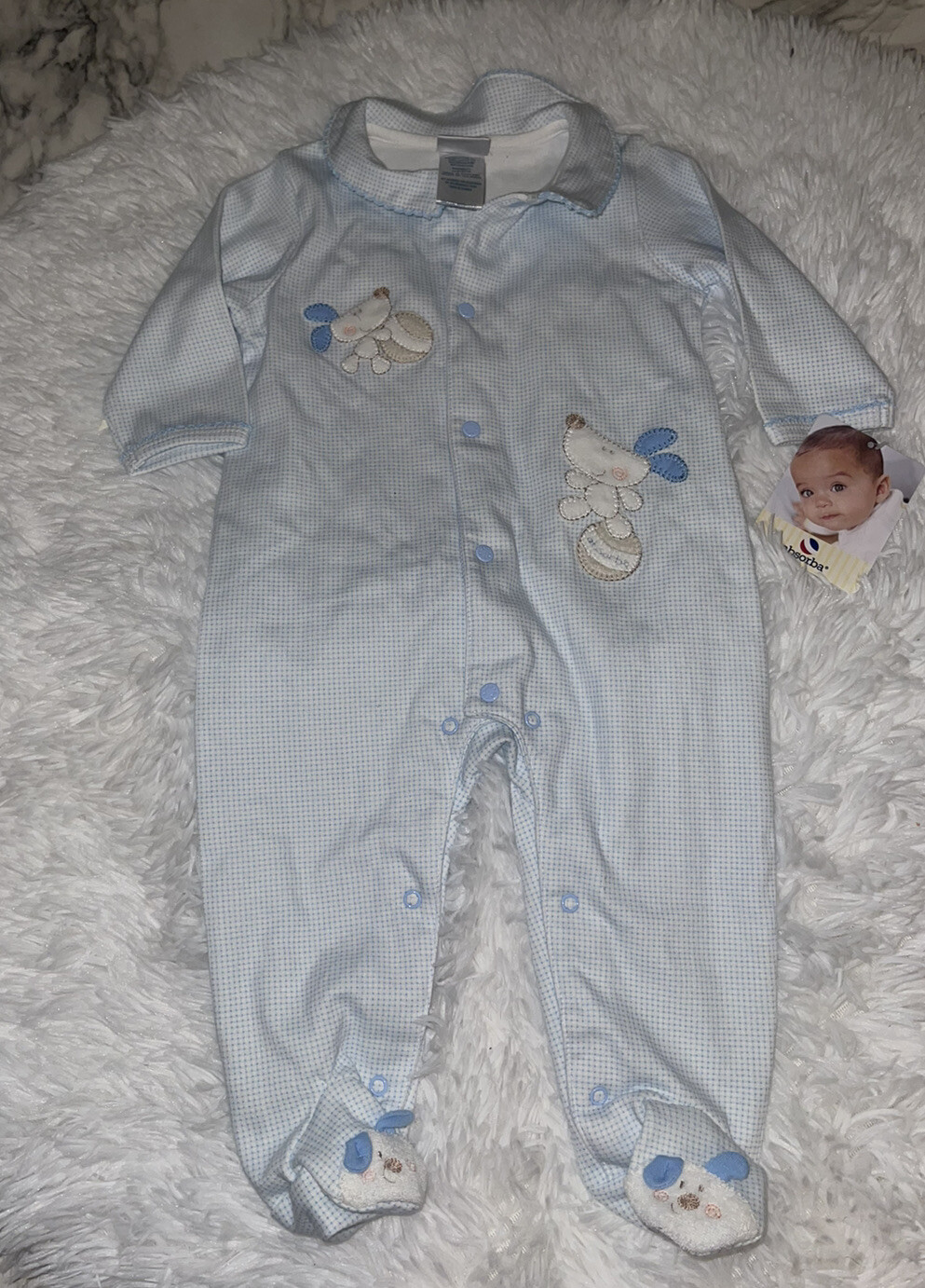 Vintage Absorba Baby Boy Blue Puppy Sleeper Size 36m Gem