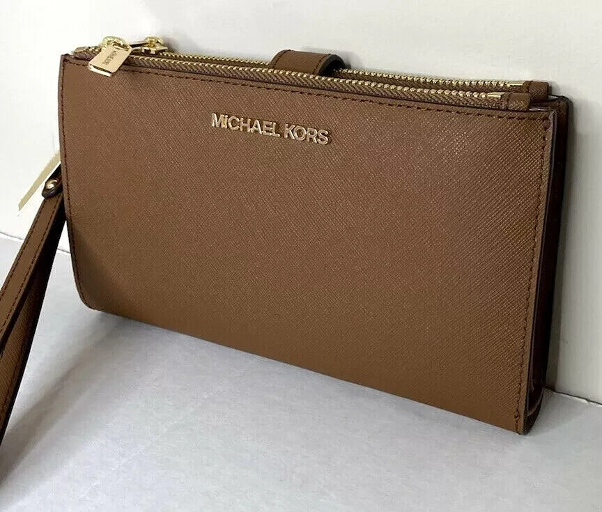 Michael Kors Double Zip Wristlet Brown Leather 35F8GTVW0L Luggage