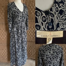 SEASALT Navy Floral FEATHER SLATE 3/4 Sleeve MAXI Dress UK 8 L52” ARTY Holiday