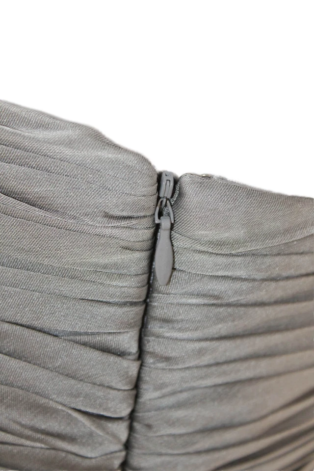 Vestido de mujer Monique Lhuillier sin tirantes cintura alta plateado talla 14 Foto 4 de 4