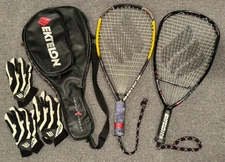 Ektelon Racquetball LOT 2 Racquets Carrying Case & Gloves O3 Black 3000 Vendetta