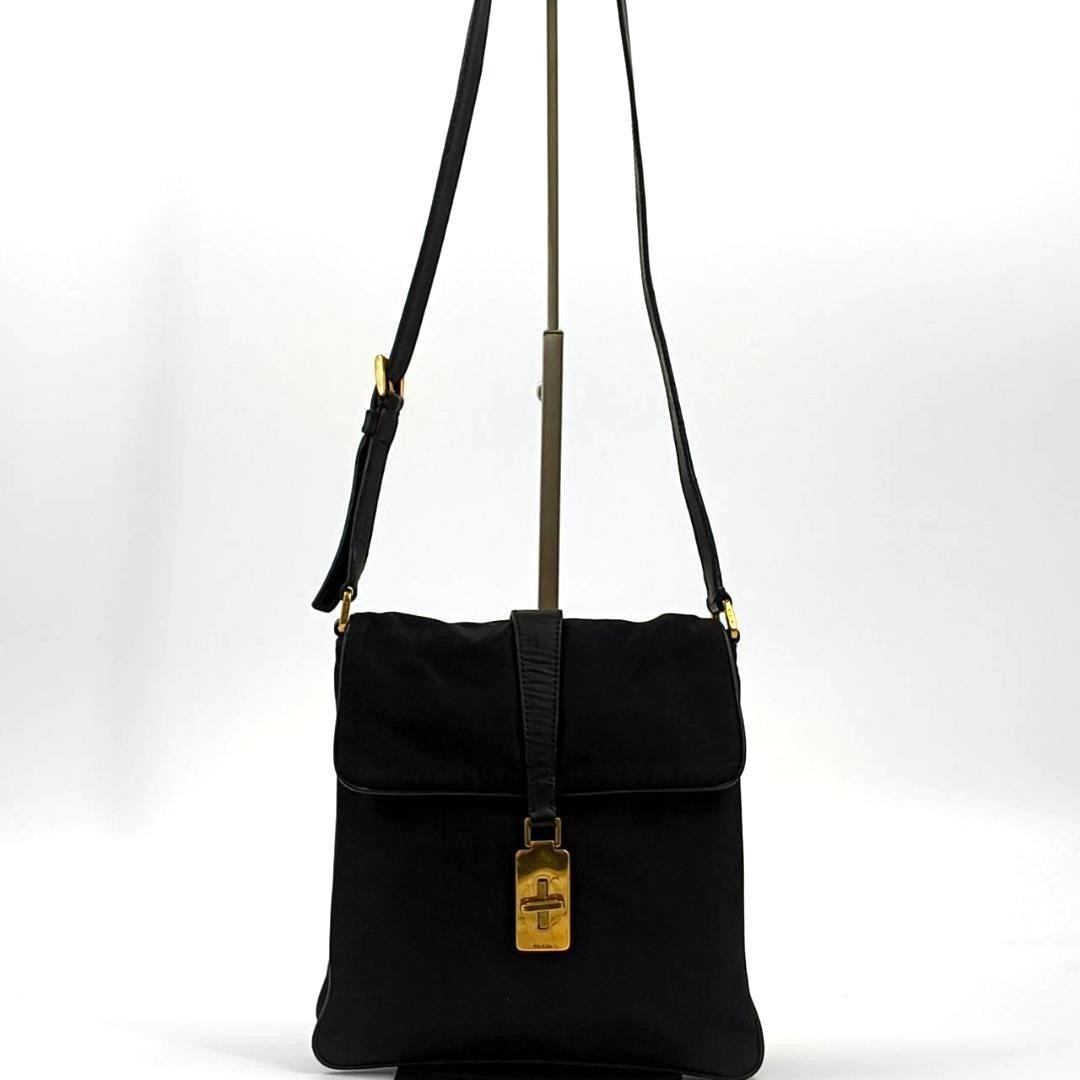 Rare PRADA Mini Shoulder Turn Lock Triangle Logo Nylon Leather Hardware Black thumbnail 3