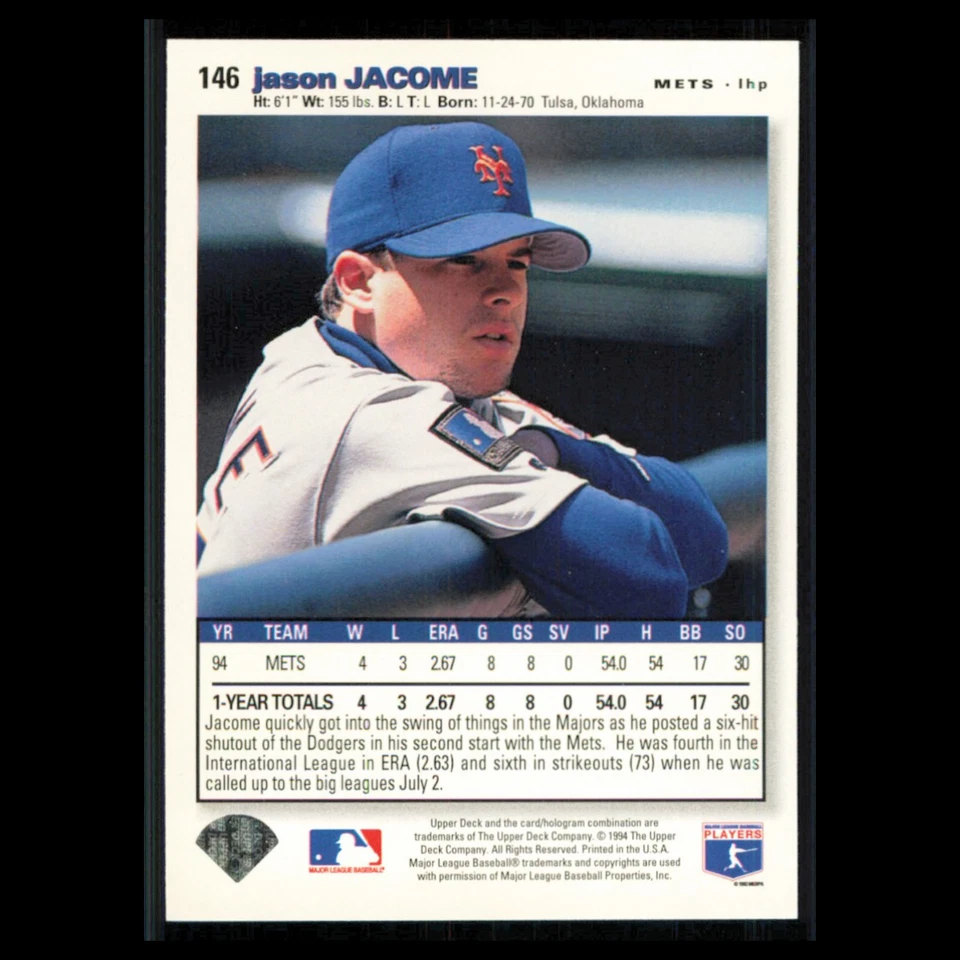 Jason Jacome #146 1995 Collectors Choice SE New York Mets Baseball Card MLB NM - Image 2 of 3
