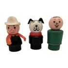 Lot Of 3 Vintage Fisher Price Little People Dog, Firemen Figures, Plain Green