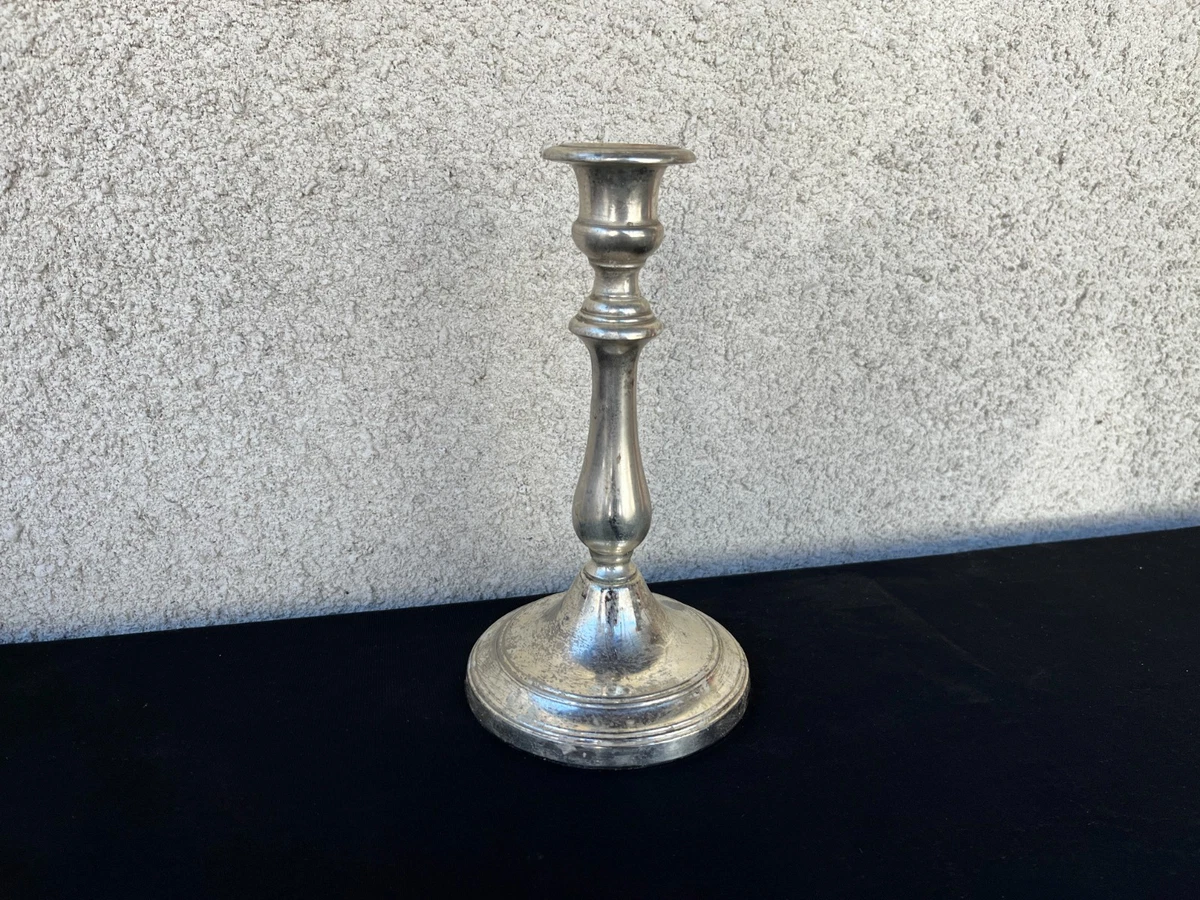 Bougeoir Ancien Métal Ancien 14 Cm De Haut Base 9x9