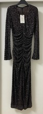 Abito lungo con paillettes ZARA marrone collezione ZW spalle imbottite taglia M