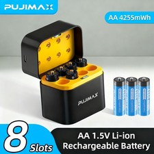 PUJIMAX AA Rechargeable Lithium Batteries 4255mWh 8-Pack w/USB-C Smart Charger