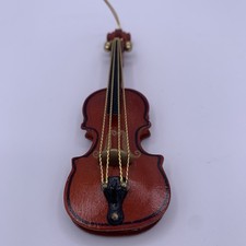 Hand Crafted Violin Wood Christmas Ornament Carved Realistic Musical Instrument