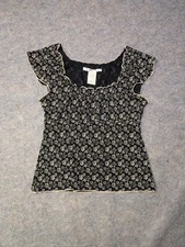 Y2K Vintage 90s Max Studio Size Small Brown Floral Rouched Neckline Tank Shirt