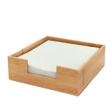 Bamboo Napkin Holder For Table, 7.5 x 7.5 Flat Wooden Napkin Basket For