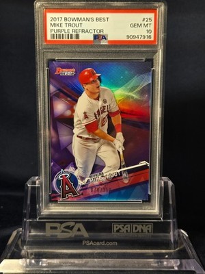 2017 BOWMAN’S BEST MIKE TROUT PURPLE REFRACTOR #25 PSA 10 GEM MINT 10 70/250!!!