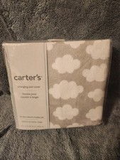 Carter's Gray  White Cloud Soft Plush Changing Pad Cover Baby Nursery NEW