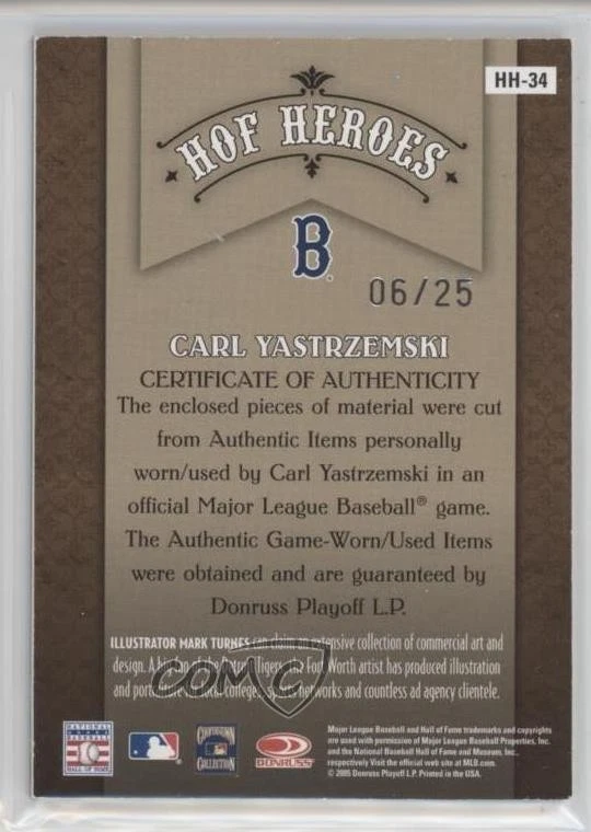 2005 Donruss Diamond Kings HOF Heroes Red Framed Materials /25 Carl Yastrzemski - Image 2 of 2