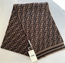 FENDI Scarf Shawl FF Logo Unisex Wool Brown 162/23cm 