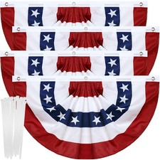 4 Pack American Pleated Fan Flag,3 X 6 FT American Bunting with Brass Grommet...