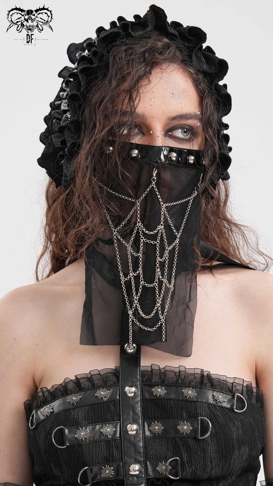 Devil Fashion Black Women Gothic Punk Half Face Veil Mask With Detachable Chain - Image 4 of 4