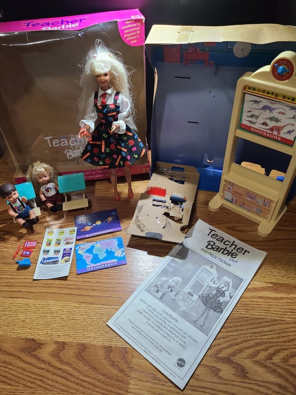 Barbie Teacher Set Teacher  2 Students from 1995 Desks Vintage Mattel 1995