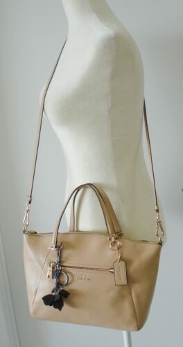 COACH PRAIRIE SATCHEL LEATHER SHOULDER BAG w/ Essential Tea Rose Bag Charm NWOT - Picture 2 of 12