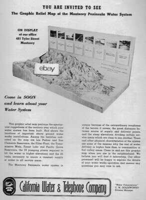 CALIFORNIA WATER & TELEPHONE COMPANY MONTEREY CALIF 1955 SEE WATER RELIEF MAP AD
