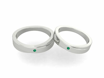 Created Green Emerald Matching Couple Rings His and Hers Wedding Band Set Silver