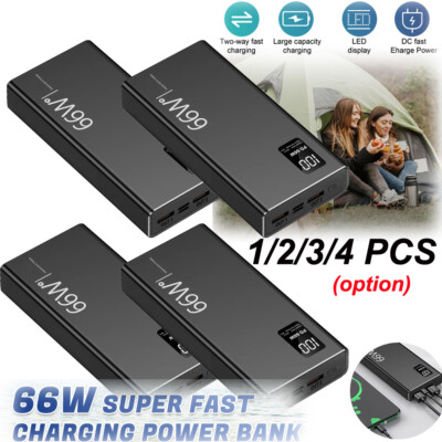 1-4x 66W Portable 30000mAh Power Bank USB LCD External Battery Charger For Phone