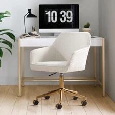 Zesthouse Boucle Home Office Chair Modern Desk Chair with Wheels, White, gold ba