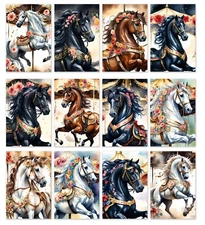 12 Assorted All Occasion Note Cards Blank Greeting Cards Carousel Horses