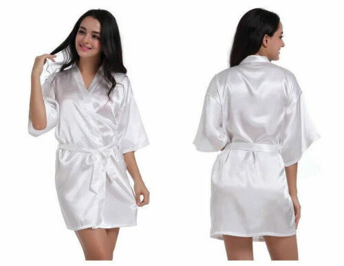 Plain Silk Satin Kimono Robe Dressing Gown Wedding Bridesmaid Bathrobe Stock UK - Picture 6 of 34