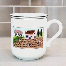 Villeroy and Boch Design Naif Porcelain Rooster and Farm Harvest Scene Mug