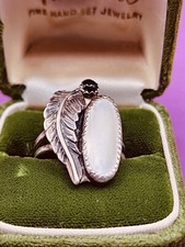 Fine Sterling Silver Old Pawn Navajo Mother Of Pearl Black Onyx Ring 925 Sz 6