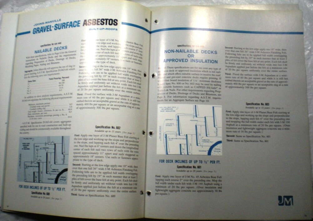 JohnsManville ASBESTOS Roofing Felt Built Up Roofs Catalog Flexstone