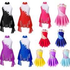 Kids Girls Roller Skating Dance Dress Shiny Ballet Tutu Skirt Gymnastic Dresses