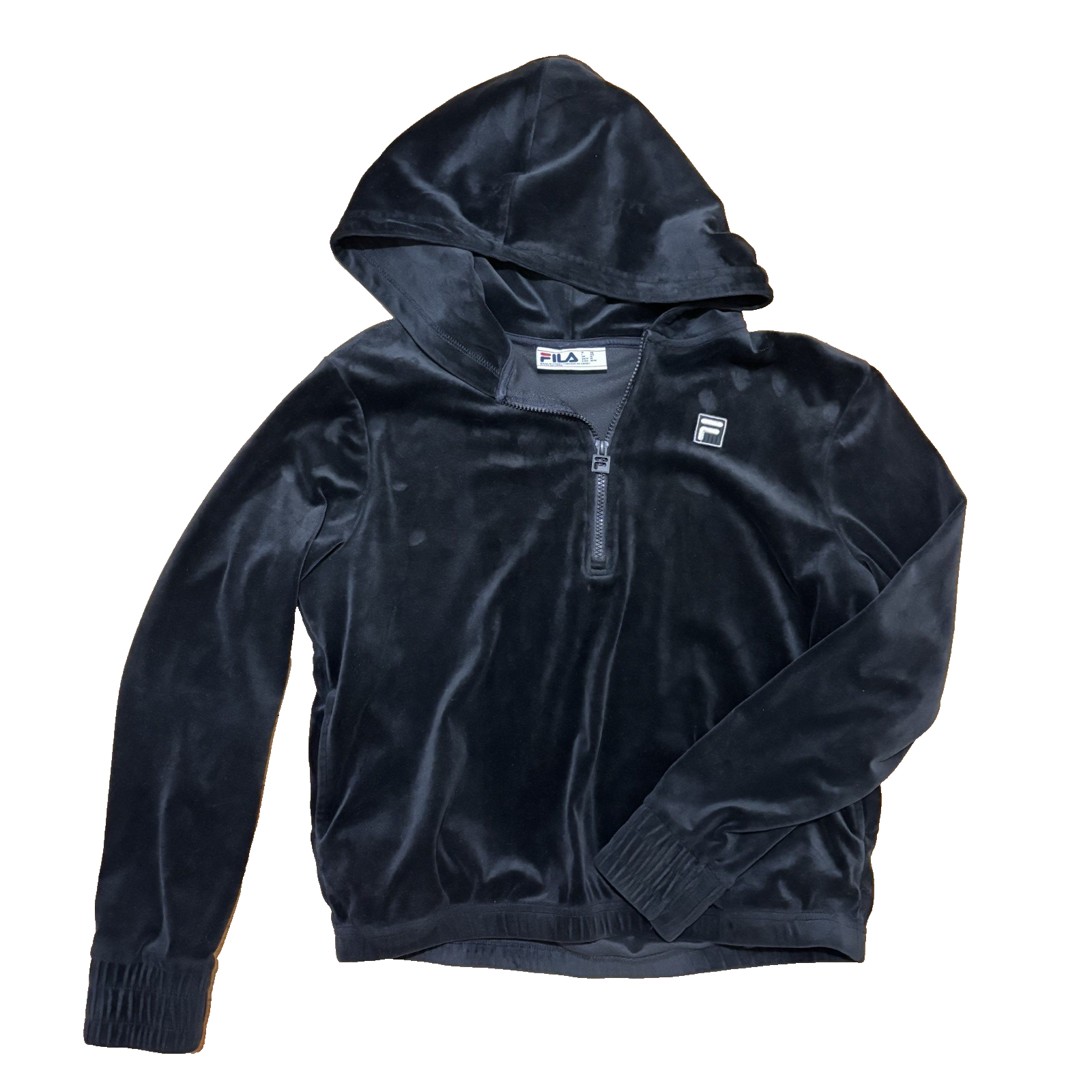 FILA Felpa con Cappuccio Pullover Nero Velluto 1 4 Zip Manica Lunga Nero Donna Tg M