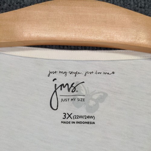 JMS Just My Size Round Neck Tunic Top Womens Plus Size 3X Short Sleeve White - Picture 11 of 14