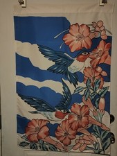 Hummingbird Flowers Garden Spring Flag Banner 29 x43" Blue Pink Hawaiian Look