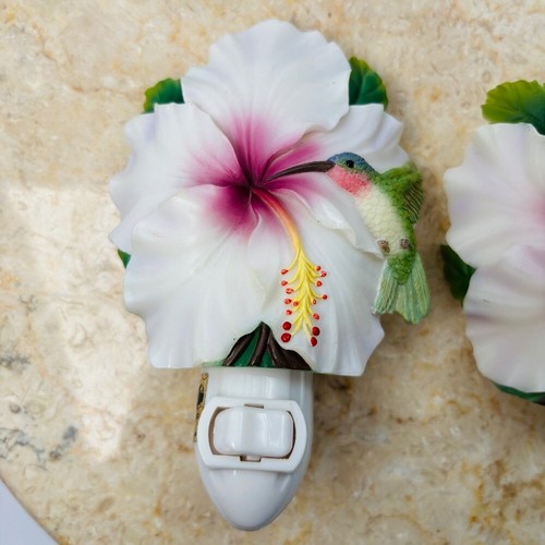 Ibis & Orchid Hummingbird & Hibiscus Night Light Extra Set Marble Hand Painted - Picture 2 of 10