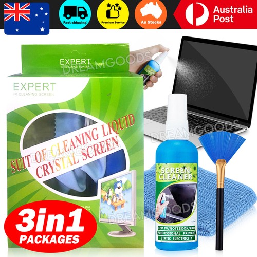 3 in 1 Laptop Cleaning Kit Monitor TV PC LED LCD Screen Cleaner Cloth Brush AU