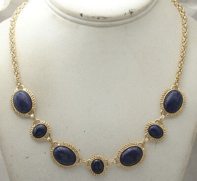 18 Zoll blaue Lapis Edelstein byzantinische Kette Halskette 14K Gelbgold plattiert Silber