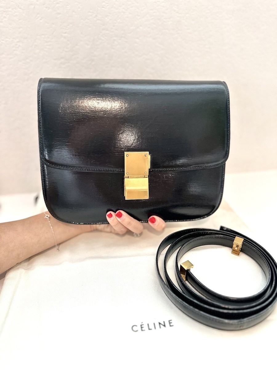 セリーヌ CLASSIC BOX BAG BLACK PD1584 Celine Classic Box Shoulder Bag Medium Black Leather | eBay