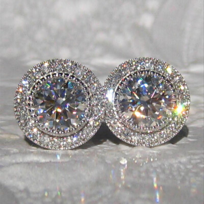 Damen Hochzeit Schmuck wunderschöner runder Schnitt kubischer Zirkon 925 Silber Ohrring
