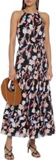 JOIE  Huston Black Pleated Ruffle Floral Sundress Sleeveless Halter Maxi Dress M