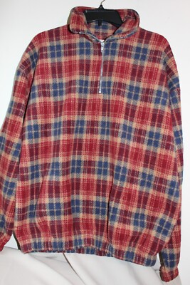 Flannel Warm Top Women's Size Large Pullover 3/4 Zip Plaid Mock