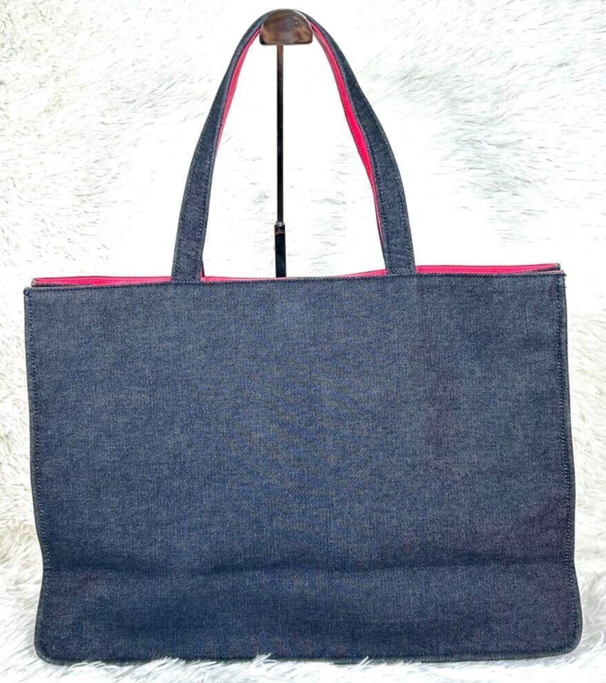 LONGCHAMP*デニム×レザー*トートバッグ*キャンバス*ブルー Longchamp Denim Tote Bag Top Handle Bag Horse Logo Bicolor