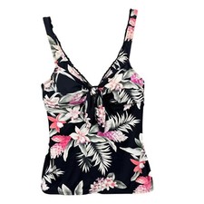 Tommy Bahama Faux Tie Front Tankini Womens Black Multi Floral Swimsuit Size M