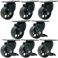 8 All Black Metal Swivel Plate Caster Wheels w/ Brake Lock Heavy Duty (3" Combo)