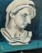 Vintage realist oil painting marble bust still life
