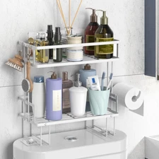 Over the Toilet Storage Shelf, 2-Tier Bathroom Storage Organizer Upgrade Punch-F
