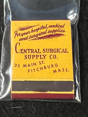 VINTAGE MATCHBOOK - CENTRAL SURGICAL SUPPLY CO. - FITCHBURG, MA - UNSTRUCK!