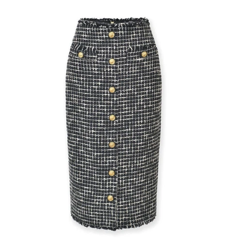 Bodycon-Midirock Damen L'AGENCE Baumwollmischung kariert - Bild 4 von 11