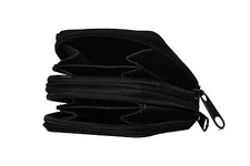 Leatherboss Coin Purse Clutch Wallet Double Zipper Square, Black